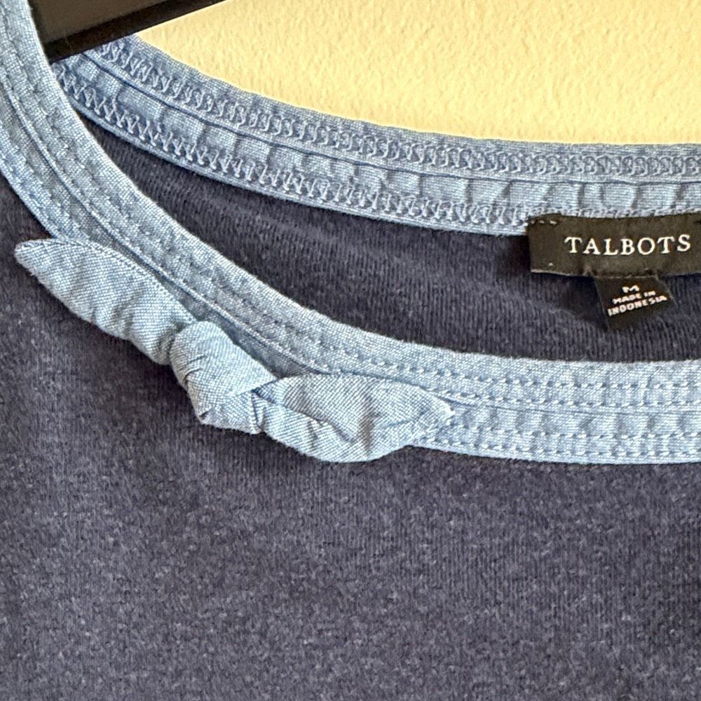 Talbots Blue Top with Bow Detail